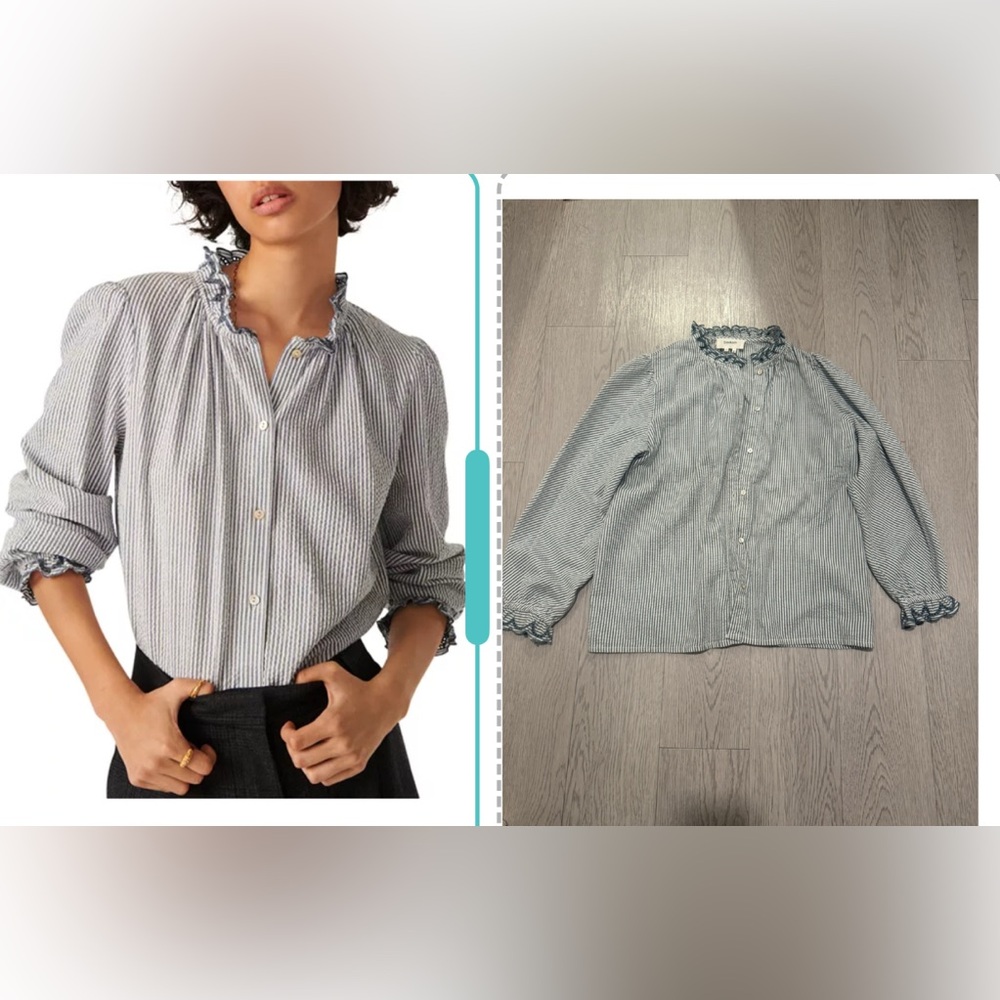 ba&sh Blue and White Striped Blouse